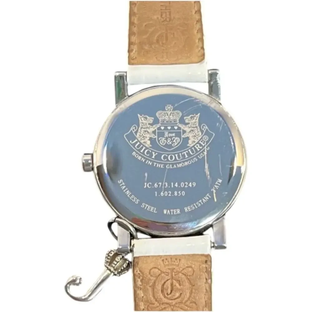 Juicy Couture Watch Rainbow Number Face Silver J Charm White Leather Strap